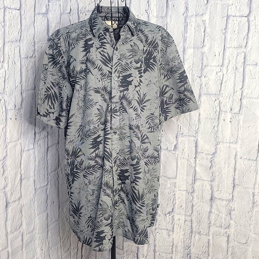 CIVIL SOCIETY Blue Palm Leaves Men's Button Up Shirt‎ XL